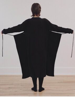 BASERANGE The Shaw Kaftan Wrap Dress Cross Tie Belted In Black Organic Cotton XS